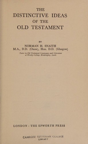 Cover for The distinctive ideas of the Old Testament.