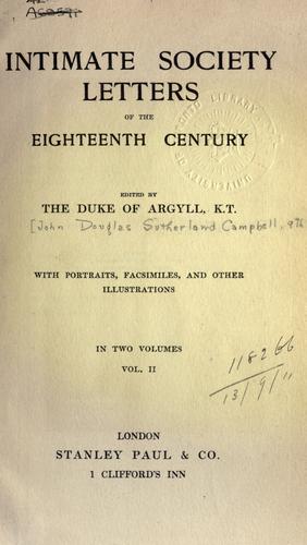 Cover for Intimate society letters of the eighteenth century