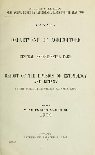 Cover for Report of the Dominion Entomologist
