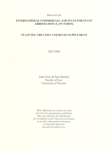 Cover for Materials for international commercial and investor-state arbitration (LAW 513H1S)