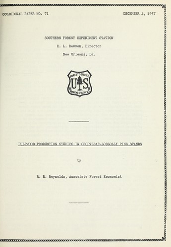 Cover for Pulpwood production studies in shortleaf-loblolly pine stands