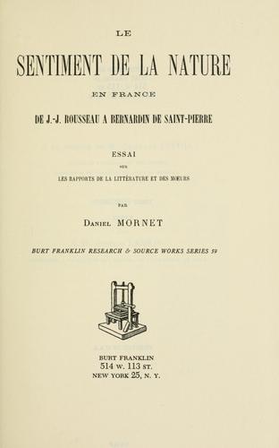 Cover for Le sentiment de la nature en France