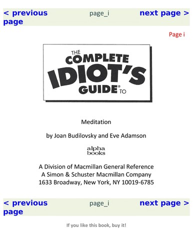 Cover for The complete idiot's guide to meditation