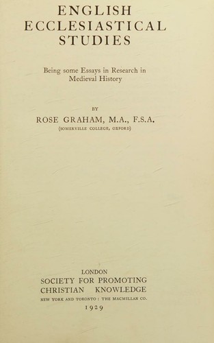 Cover for English ecclesiastical studies