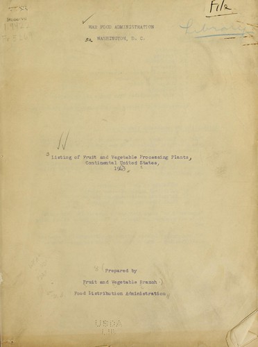 Cover for Listing of fruit and vegetable processing plants, continental United States, 1943