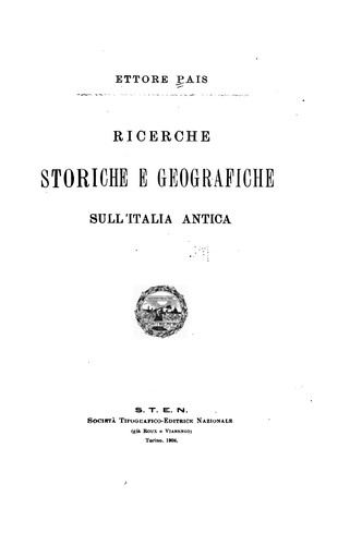 Cover for Ricerche storiche e geografiche sull' Italia antica