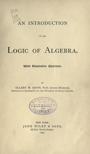 Cover for An introduction to the logic of algebra.
