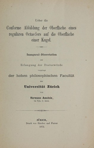 Cover for Ueber die Conforme Abbildung der Oberfläche eines regulären Octaeders auf die Oberfläche einer Kugel