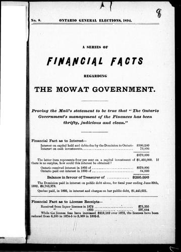 Cover for A Series of financial facts regarding the Mowat government