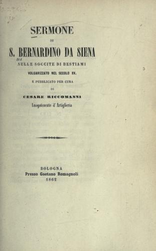 Cover for Sermone sulle soccite di bestiami, volgarizzato nel secolo XV