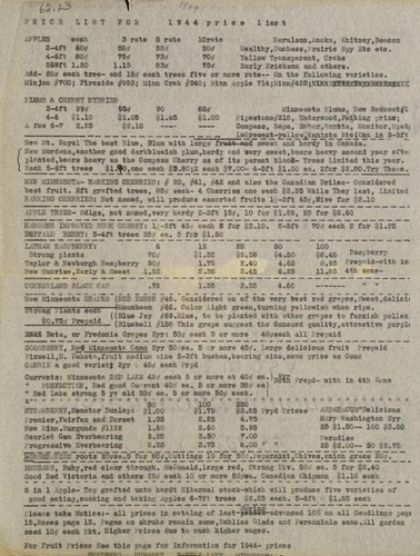 Cover for Price list for 1944