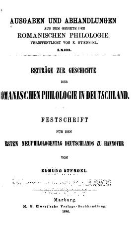 Cover for Beiträge zur Geschichte der romanischen Philologie in Deutschland