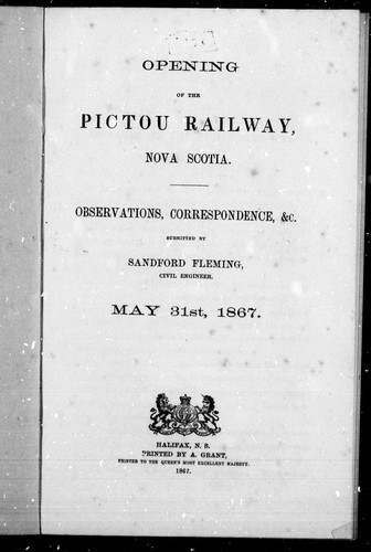 Cover for Opening of the Pictou railway, Nova Scotia