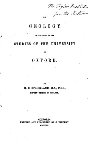 Cover for On Geology in Relation to the Studies of the University of Oxford: By H. E ...