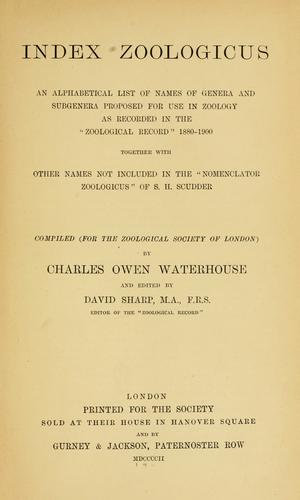 Cover for Index zoologicus.
