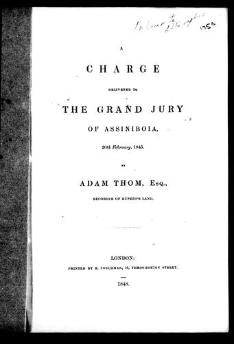 Cover for A charge delivered to the Grand Jury of Assiniboia