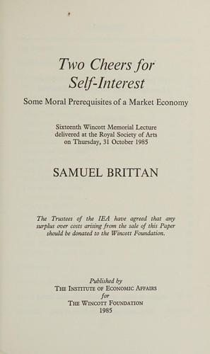 Cover for Two cheers for self-interest