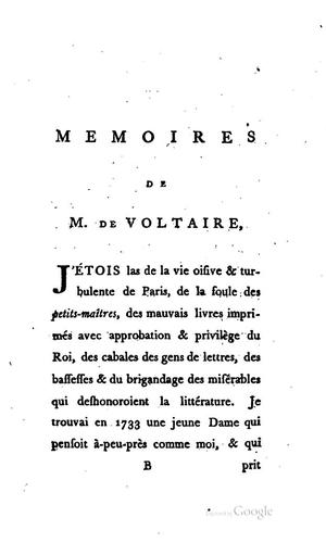 Cover for Mémoires de M. de Voltaire