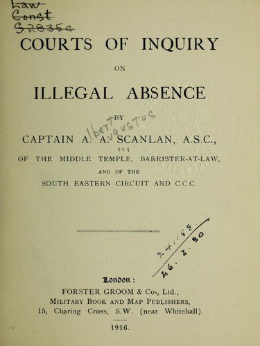 Cover for Courts of inquiry on illegal absence