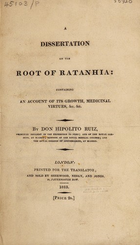 Cover for A dissertation on the root of ratanhia: containing an account of its growth, medicinal virtues, etc