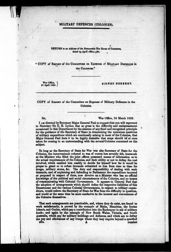 Cover for Military defences (colonies)