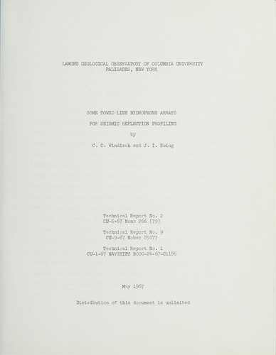 Cover for Some towed line hydrophone arrays for seismic reflection profiling
