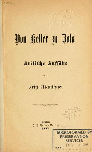 Cover for Von Keller zu Zola