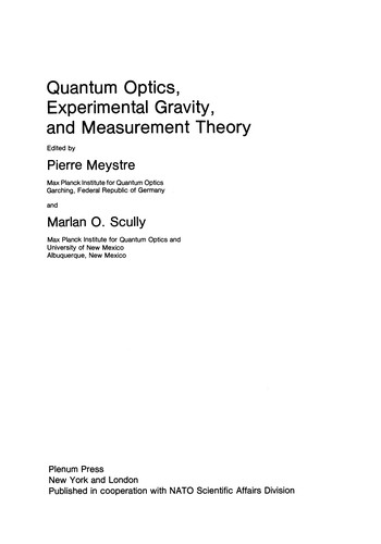 Cover for Quantum Optics, Experimental Gravity, and Measurement Theory