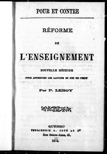 Cover for Réforme de l'enseignement