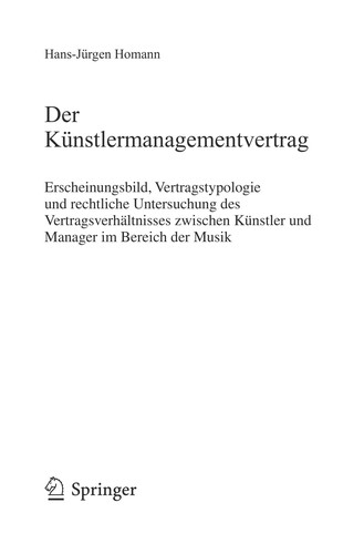 Cover for Der Künstlermanagementvertrag