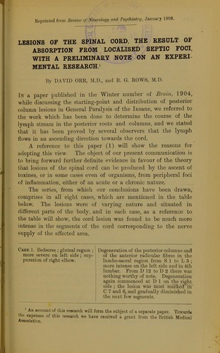 Cover for Lesions of the spinal cord, the result of absorption from localised septic foci