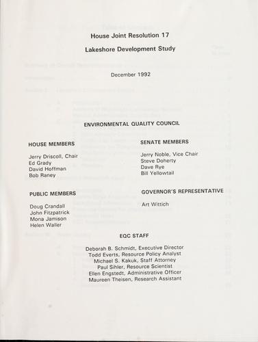 Cover for HJR 17 : interim study on lakeshore development