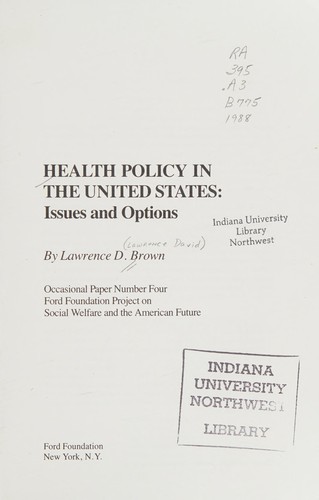 Cover for Health policy in the United States