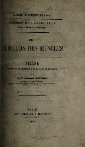 Cover for Des tumeurs des muscles ...