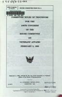 Cover for Committee rules of procedure for the 106th Congress of the House Committee on Veterans' Affairs, February 3, 1999.
