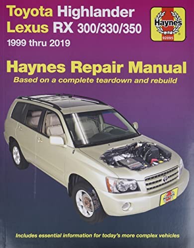 Cover for Toyota Highlander Lexus RX 300/330/350 1999 Thru 2019 Haynes Repair Manual