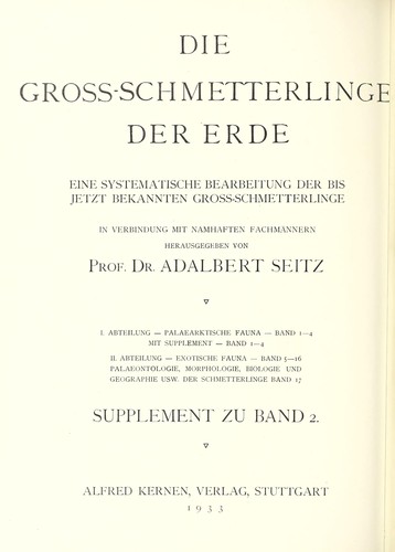 Cover for Die Grossschmetterlinge des Palaearktischen Faunengebietes