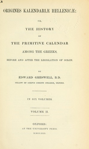 Cover for Origines Kalendarlae hellenicae