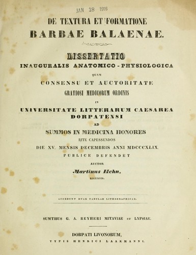 Cover for De textura et formatione barbae balaenae ...