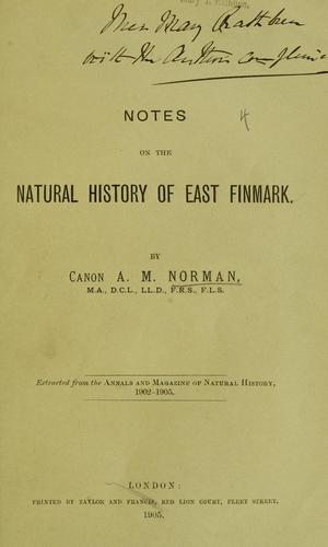 Cover for Notes on the natural history of East Finmark