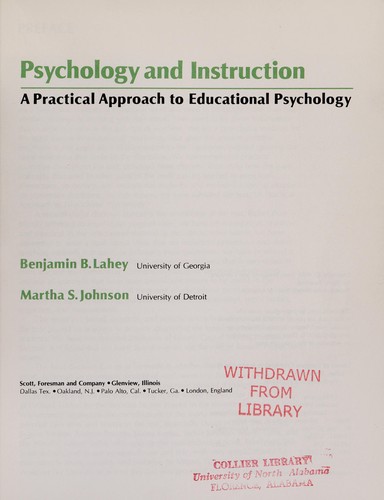 Cover for Psychology and instruction