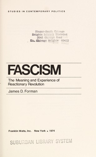 Cover for Fascism; the meaning and experience of reactionary revolution