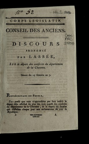 Cover for Discours prononce  par Lasse e, sur le de part des conscrits du de partement de la Charente