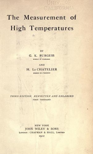 Cover for The measurement of high temperatures