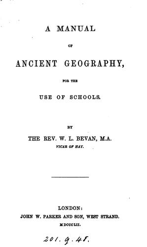 Cover for A manual of ancient geography: For the Use of Schools