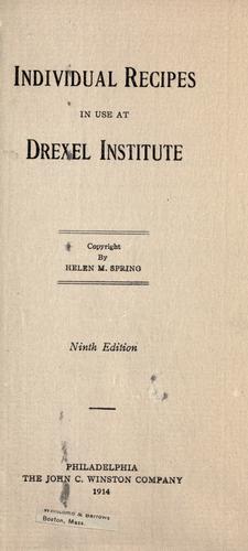 Cover for Individual recipes in use at Drexel institute.
