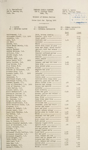 Cover for Price list for spring 1935