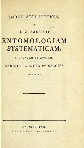 Cover for Index alphabeticus in J.C. Fabricii Entomologiam systematicam