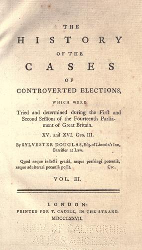 Cover for history of the cases of controverted elections