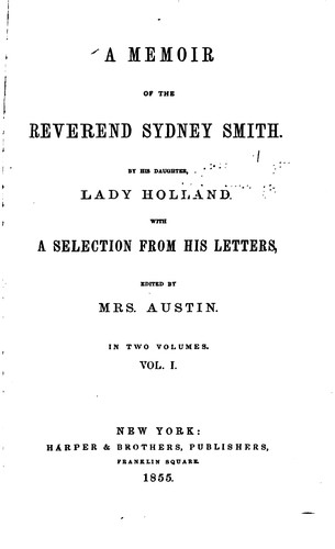 Cover for A memoir of the Reverend Sydney Smith.